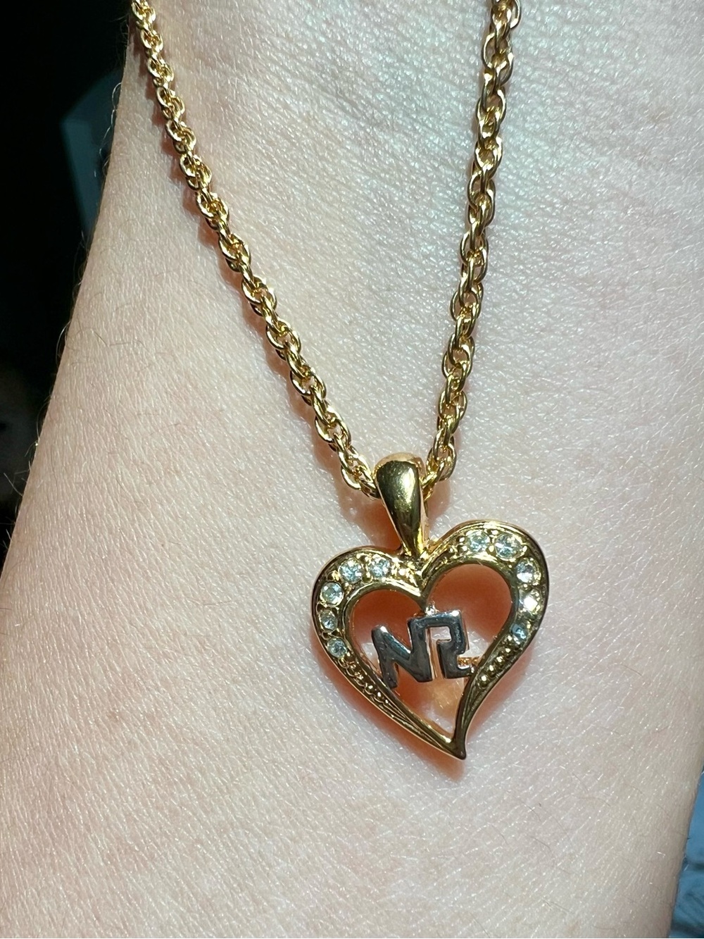 Nina Ricci Gold Heart Pendant Necklace with Crystal Accents